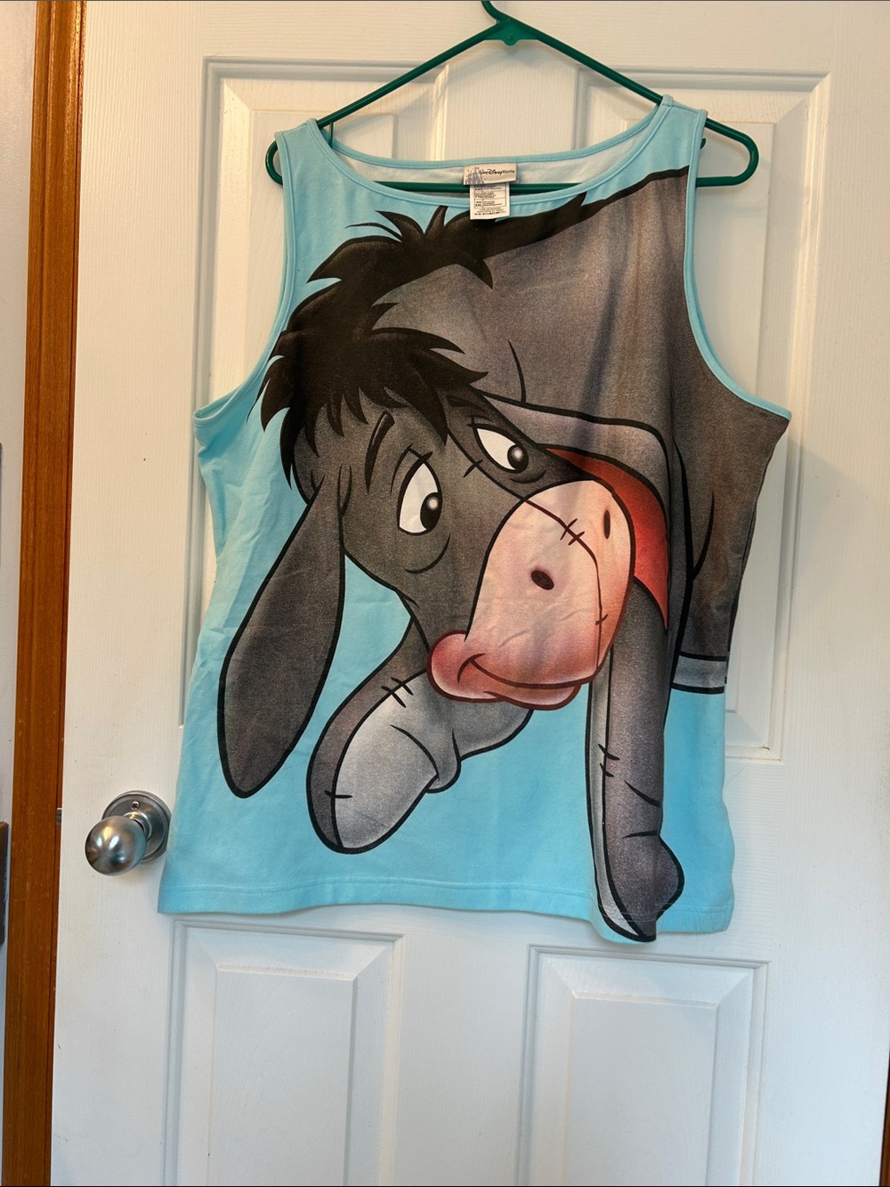 Woman’s  Eeyore Graphic Tank Top - Light Blue picture front and back